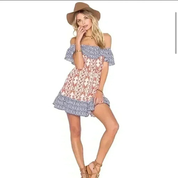 ⭐️ Tularosa Taylor off the shoulder dress in the color colbalt and red - Picture 1 of 8
